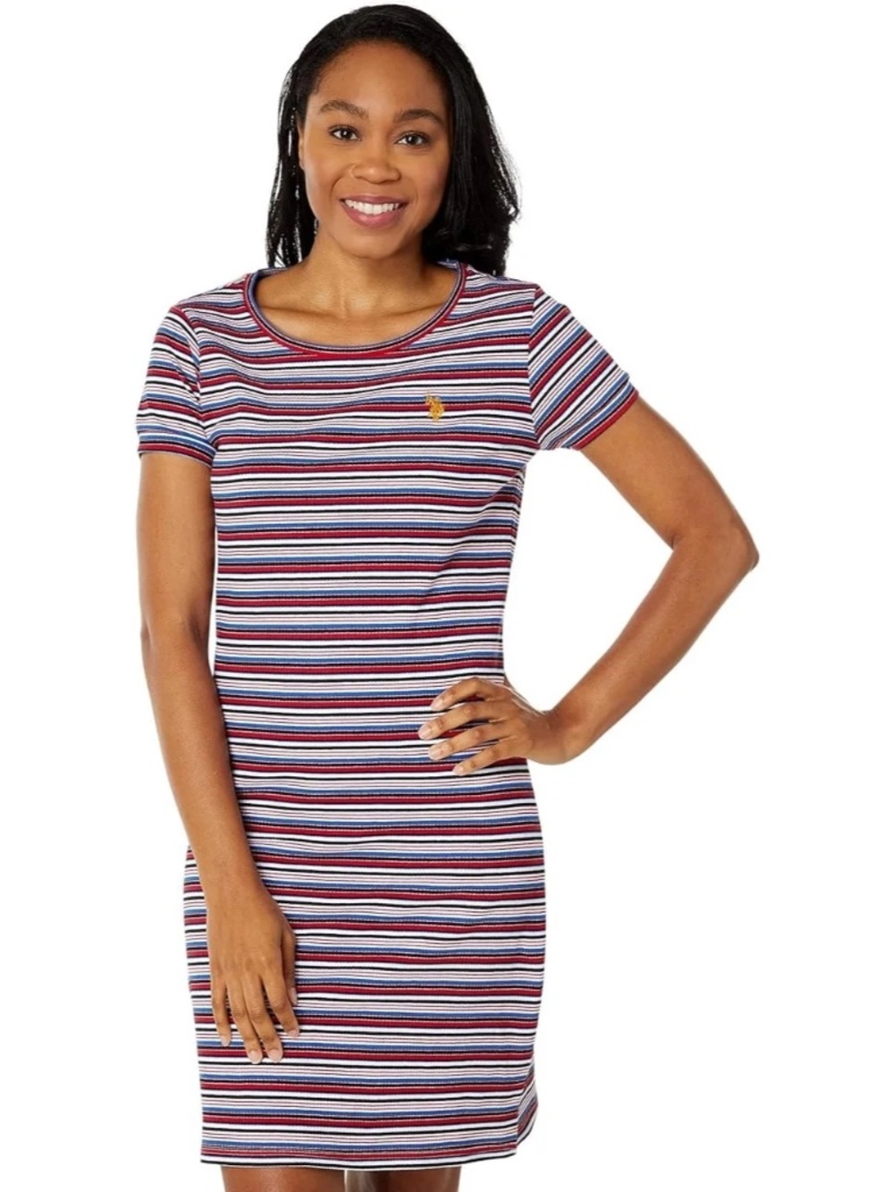 U.S. Polo Assn. Women’s Rib Stripe Dress, Lapis Blue and Red, Size Large